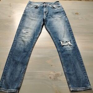 Zara Distressed Jeans Mens Size 31 Medium Wash Denim Straight Splatter Holes